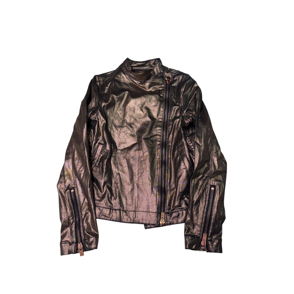NWT 7 For All Mankind Womens Metallic Bronze‎ Moto Jacket Rose Gold Zip Small